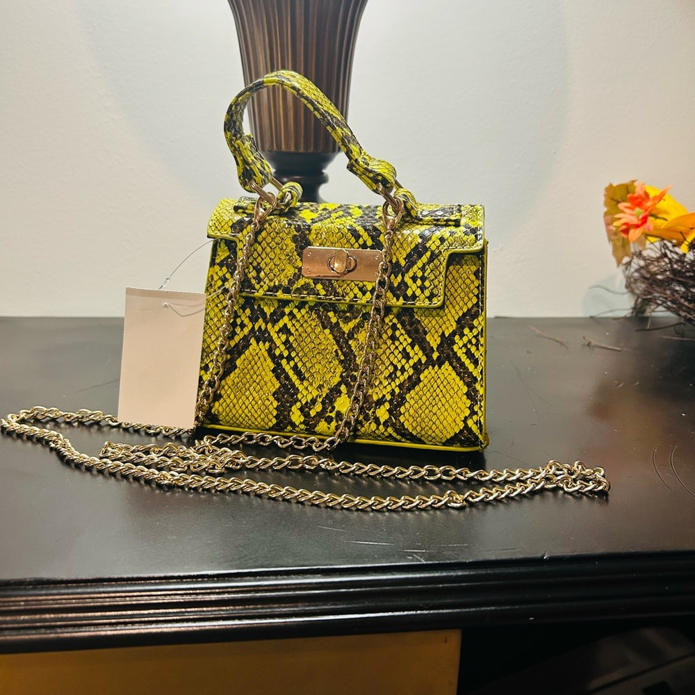 Yellow Designer Chain Clutch